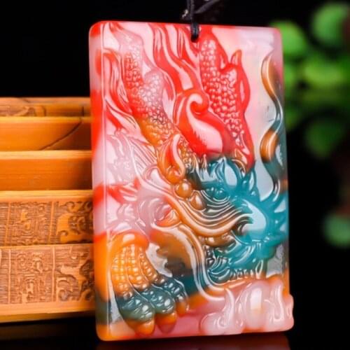 Natural Color Jade Dragon Head Pendant Necklace Chinese Hand-Carved Fashion Charm Jewellery Amulet for Men Women Lucky Gifts