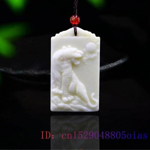 Jade Tiger Pendant Gifts Natural Charm Jewelry Necklace Fashion Chinese Amulet White Carved