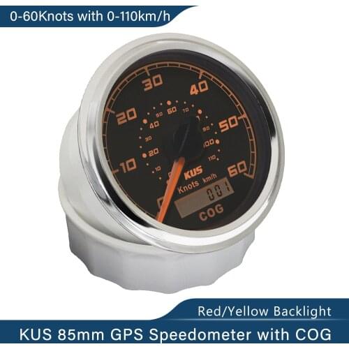 New 85mm 3 3/8" KUS Waterproof Marine Boat Vessels GPS Speedometer 0-60KNOTS with Red/Yellow Backlight
