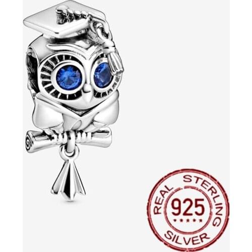 New Arrival 925 Sterling Silver Wise Owl Graduation Charm Beads Fit Original Pandora Charm Bracelet Jewelry Gift