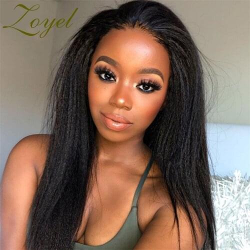 Zoyel Yaki Straight Lace Front Synthetic Hair Wigs Lace Frontal Wigs Middle Part Full Hair For Fashion 26 inches Fiber Hair Wig