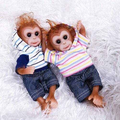 Decdeal 20cm Realistic Baby Monkey Doll Mini Inches Lifelike Reborn Baby Monkey Handmade Detailed Painting Dolls for kids gift