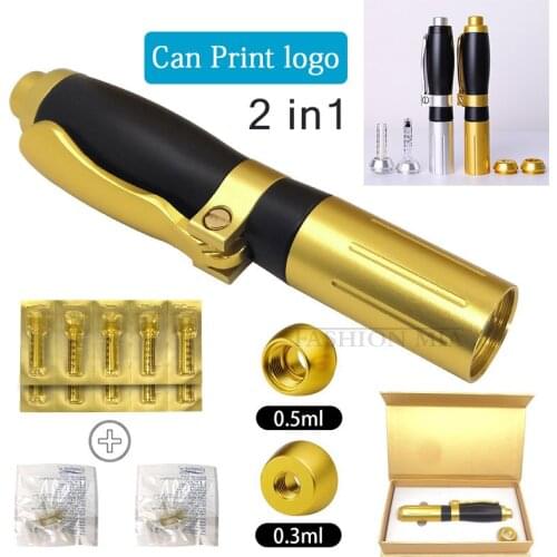 2 In 1 Mesotherapy High Pressure Hyaluronic Acid Pen Meso Noninvasive Hyaluron Gun No Needle with Ampoule for Anti Aging