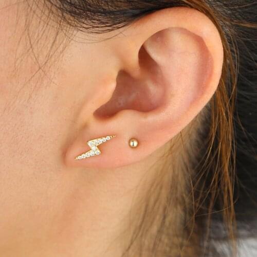 Dropshipping 925 sterling silver Lightning bolt stud earring white cz paved cute simple minimal delicate studs for girls jewelry