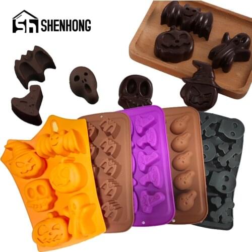 SHENHONG Halloween Decoration Ghosts Witches Silicone Cake Mould Pumpkins Bats Chocolate Mold All Saints' Day Candy Baking Tools