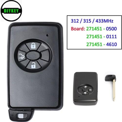 DIYKEY 312/ 315/ 433MHz Smart Remote Key 3 Button for Toyota Corolla Mark Premio RAV4 Auris 271451-0500 271451-0111 271451-4610