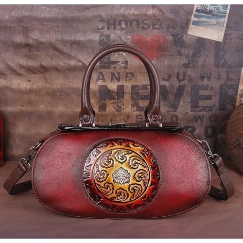 Chinese Style Crossbody Bag Soft Cowhide Luxury Bags Womens Bag New Genuine Leather Handbag for Women Retro Embossed