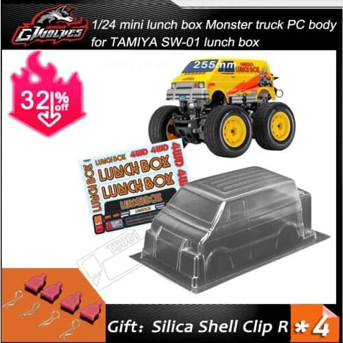 High Quality 1/24 mini lunch box Monster truck PC body shell Transparent clean shell for TAMIYA SW-01 lunch box