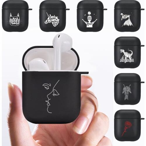 For Apple Airpods 1/2 White Picture Protective Cases - Matte Black Silicone Wireless Bluetooth Earphone Case AirPod Accessories