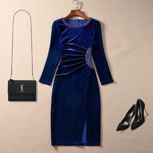 Plus Size Woman Clothes Spring Autumn Designers Luxury Beading Velvet Dress Elegant Office Lady Pencil Festa Retro Party Vestido