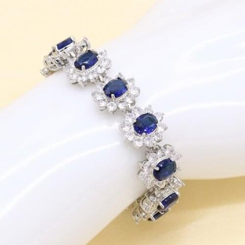 New Fashion Silver Color Bracelet For Women Superior Blue Zircon Adjustable Link Chain Bracelet Length 19cm