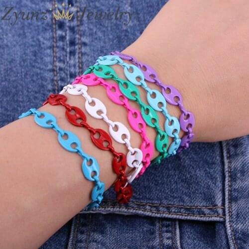 10PCS, Mix Color Coffee Bean Link Chain Bracelet Metal Jewelry Woman Girl Gift, Colorful Bean Bracelet