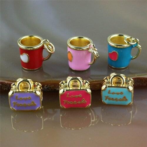 12mm 20pcs/lot Lovely small colored cups/suitcases pendant!!!Cute enamel charm, jewelry making component wholesale