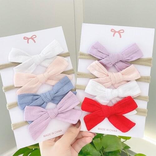 4Pcs/Set Bow Nylon Baby Headband For Girls Newborn Headbands Soft Cotton Elastic Hair Bands Turban Kids Hair Accessories Gifts