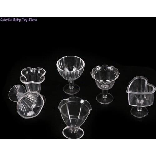 6PCS 1:12 Transparent Plastic Doll House Mini Wine Cup Ice Cream Sundae Cup Doll House Miniature Cups Mini Cup