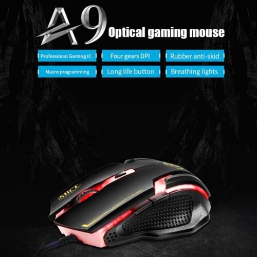 A9 Gaming Mouse 3200DPI Adjustable Silent Mouse Optical LED USB Wired Computer Mouse Notebook Game Mice for Gamer Home Office
