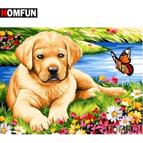 HOMFUN Full Square/Round Drill 5D DIY Diamond Painting "Flower butterfly dog" Embroidery Cross Stitch 3D Home Decor A10896