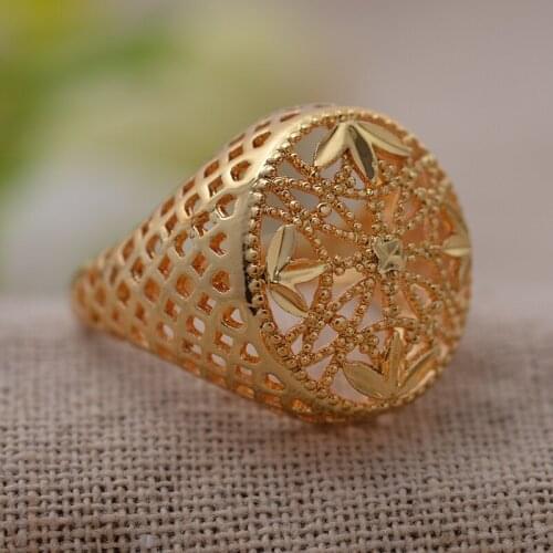 Annayoyo Arab Gold Color 7-9 Size Ring for Women/Teenager,Middle East Dubai Wedding Jewelry Ethiopian African Party Gift
