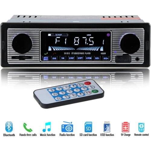 Car Stereo FM Retro Radio 12V Bluetooth MP3 Car Player Hands-free Bluetooth MP3 Player Radio with USB and SD Car Radio Player