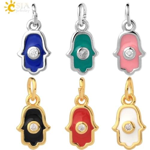 CSJA Turkish Hamsa Lucky Hand Gold Silver Color Charms for Bracelet Jewelry Making Copper Metal Pendant Craft Accessories S660