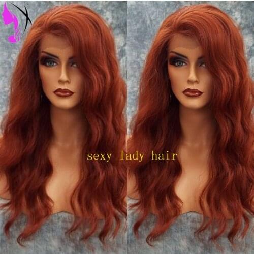 Long Deep Curly Auburn Copper Red Synthetic Lace Front Wig Free Part High Temperature Fiber Hair Deep Wave Wig For Women