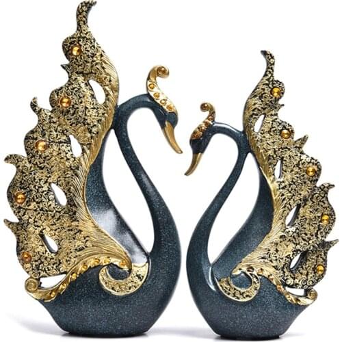 European Elegant Couple Swan Figurines Resin Crafts Home Decoration Swan Miniature Wine Cabinet Display Furnishing Wedding Gifts