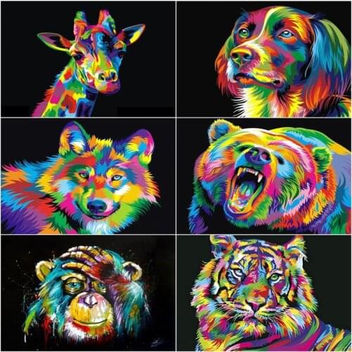 GATYZTORY DIY Diamond Painting Monkey Animal Full Square Drill Diamond Embroidery Cross Bear Dog Decoration Home 40x50cm