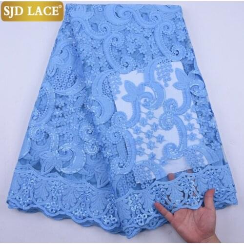 SJD LACE Sky Blue African Lace Fabric With Sequins French Lace Fabric High Quality Soft Milk Silk Lace For Wedding Party A2138