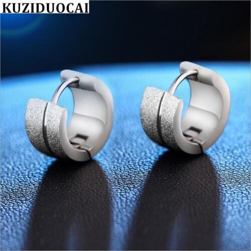 Kuziduocai Fashion Jewelry Pure Metal Stainless Steel Frosted Textured Rock Style Round Stud Earrings For Women And Man E-595