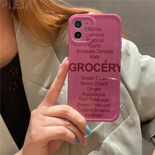 Fashion Rose Pink Letters Soft Phone Case for iPhone 12 11 Pro Max 7 8 plus X XR XS Max SE 2020 Cover Silicone Cute Cases Capa