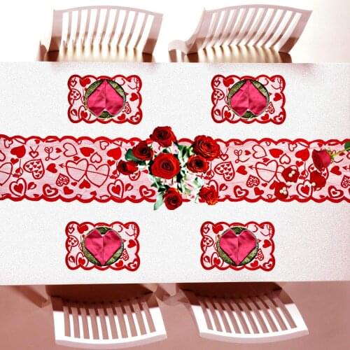 5 Pack Valentines Day Decorations Sets - Valentines Day Table Runner (13 x 72 Inch) and Placemats(8 x 12 inches) -Valentines Day