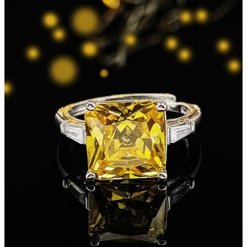 2021 New Luxury Yellow Color Princess Engagement Ring for Women Anniversary Gift Jewelry Wholesale R6548