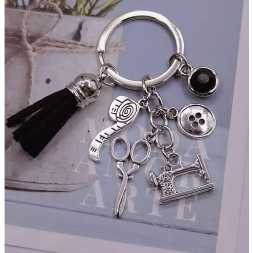 New fashion tassel keychain , sewing machine scissors tape measure keychain, used for fashion designer keychain, jewelry gift