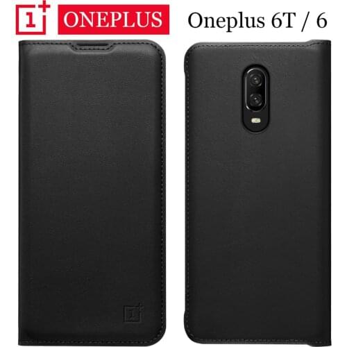Original OnePlus 6T Flip Cover Black Case PU Leather Flip Cover Smart Sleep Wake Cover Protective Shield For Oneplus6T