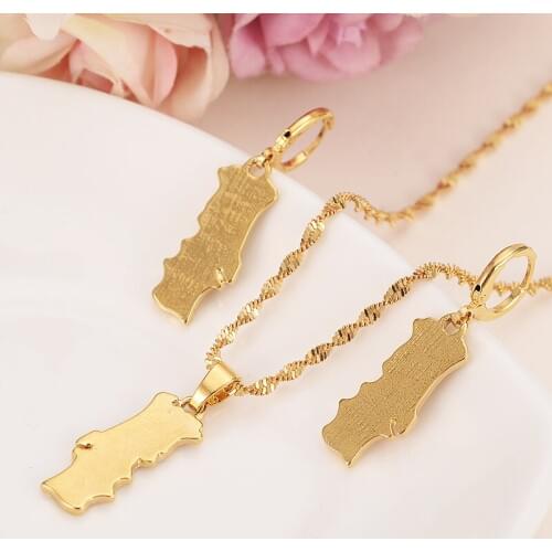 Gold african portugal map pendant & necklace chain women Gold Color Jewelry Portuguese PRT for Girl Giftkids party Jewelry gift