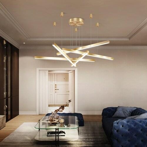 Gold Strip Pendant Lights Led copper Hanging Lamps For Home Deco Living Room Bedroom Light Fixture Loft Pendant Lamp Abajur