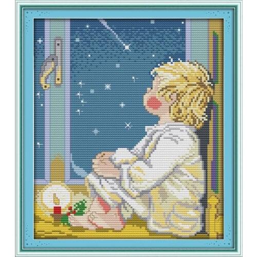 Look At The Stars DIY Counted Embroidery Sets DMC 14CT Printed Canvas Cross Stitch Needlework Kits Home Decor Handmade Crafts