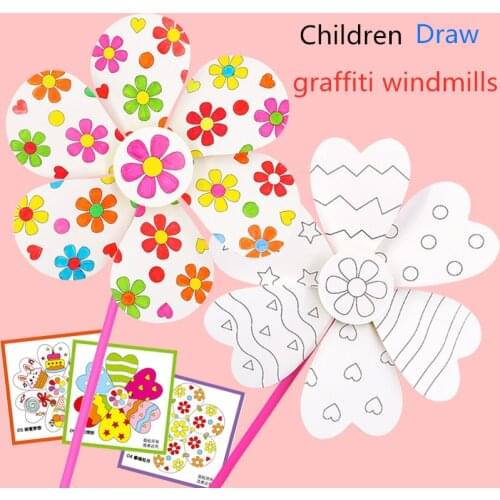 Blank Windmill Kindergarten Handmade Art Material Package Kids DIY Painting Graffiti Color Puzzle Toy Creative Educational Toys