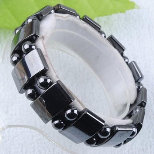 RONGZUAN Natural Stone Black Magnetic Hematite Beads Health Healing Stretch Bracelet Bangle Jewelry 7 inches Length TH038