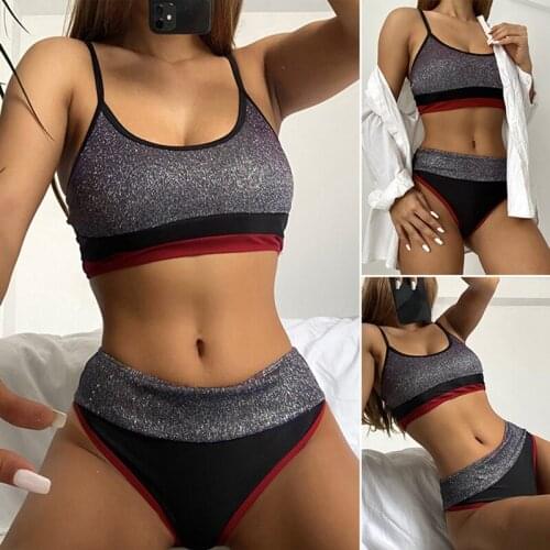 Sexy Brazilian Bikini Set Halter Bling Thong Micro-Bikini Mini Shiny Glitter Sequin Swimsuit Bathing Suit Swimwear