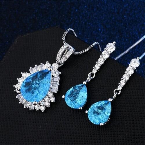 Exquisite Copper Multicolor Crack Cubic Zirconia Stud Earrings And Pendant Necklaces Jewelry Sets Womens Fashion Sets Gift