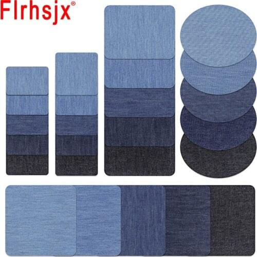 Blue Black Fabric Iron On Patches Appliques With Glue Back Elbow Patches Repair Pants For Jean Clothing And Jean Pants Apparel