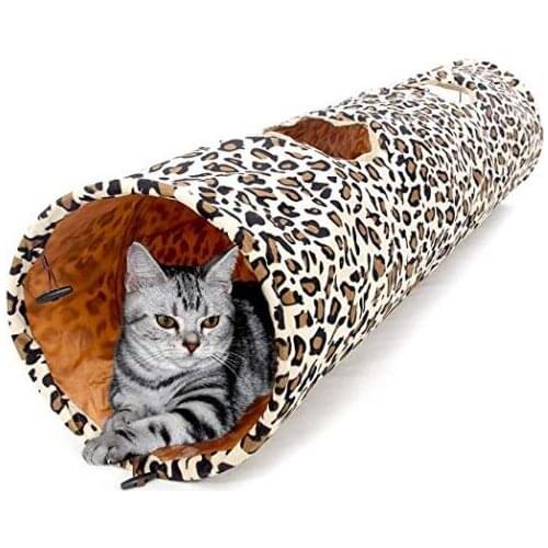 Leopard Dot Plush Ringing Paper Cat Tunnel Cat Supplies Foldable Cat Passageway Tube for Fat Cat Rabbits Dogs Puppy