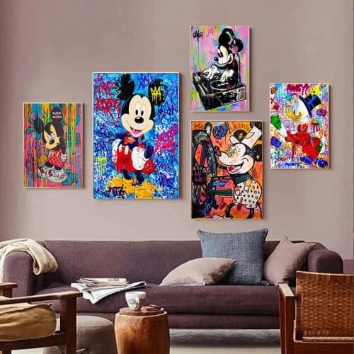 Street Graffiti Disney Mickey And Minnie Mouse painting Art Picture Prints Canvas Wall Posters for Living Room Kids Gifts Decor