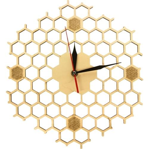 Unique Wooden Honeycomb Structure Clock Wall Decoration Hexagon Wood Clock Minimalis Wall Art Presents For Bee Lovers