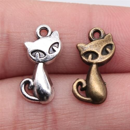 WYSIWYG 20pcs 17x9mm Pendant Cat Cat Charm Pendants For Jewelry Making Antique Silver Color Fox Pendants