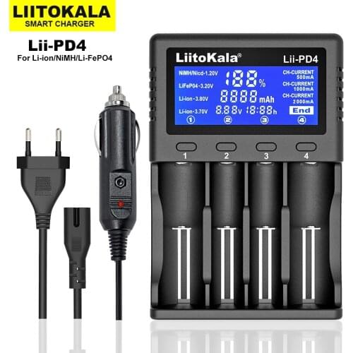 Liitokala Lii-PD4 3.7V 3.2V 1.2V battery charger LCD display 18650 21700 26650 20700 18350 26700 AA AAA etc Test capacity