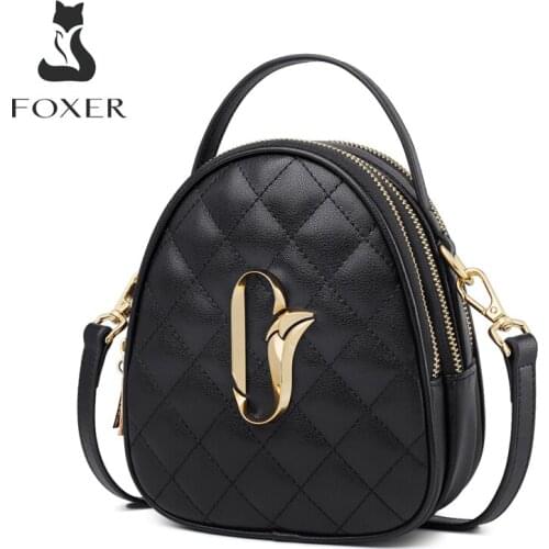 FOXER Women Mini Cross body Bag Fashion Round Tote for Girl Cow Leather Small Messenger Bag Multifunction Lady Stylish Purse