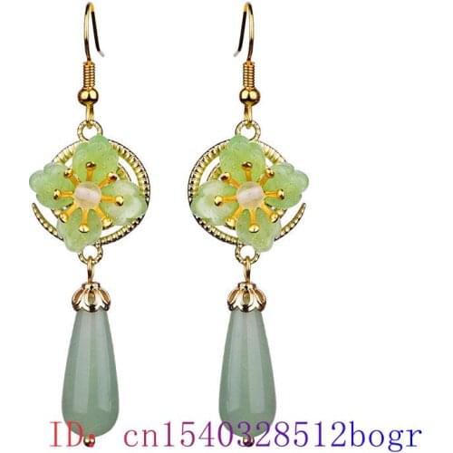 Green Jade Flower Earrings Gifts Fashion 925 Silver Amulet Crystal Chalcedony Natural Zircon Gemstone Charm Women Jewelry
