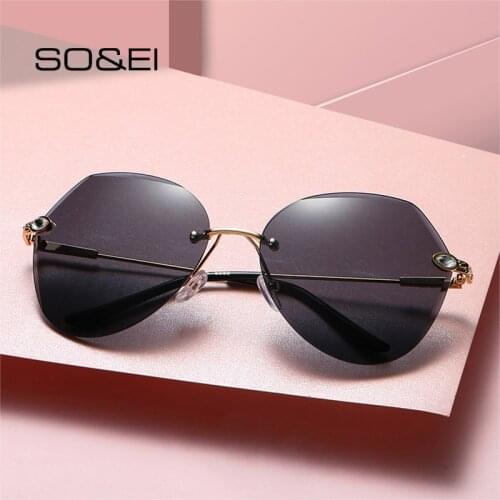 SO&EI Vintage Oversized Rimless Sunglasses Women Luxury Diamond Decoration Fashion Gradient Eyewear Female Sun Glasses Shades